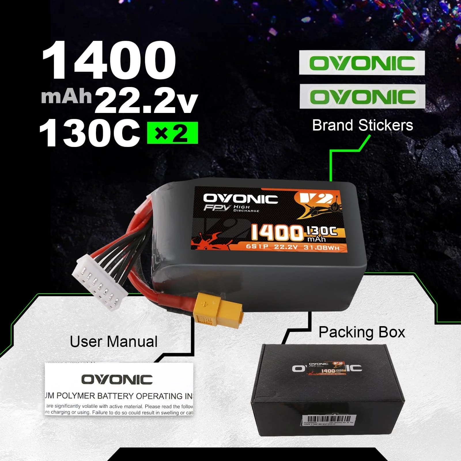 Ovonic 6S 1400mAh 130C LiPo Ba - Drone Battery Bag ulasan dan harga